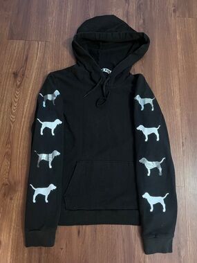 Victoria's Secret Pink Dog Hoodie Black HTF Large